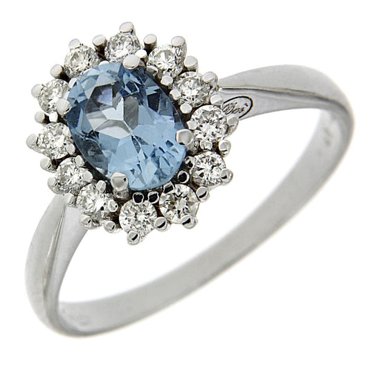 Anello con Acquamarina Brasiliana CT 1.40 e Diamanti CT 0.36