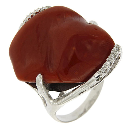 Anello con Corallo Mediterraneo e Diamanti CT 0.06