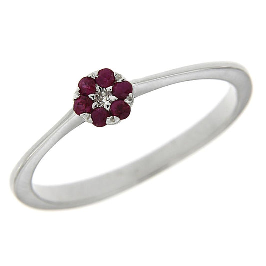 Anello con Diamante CT 0.02 e 6 Rubini CT 0.09