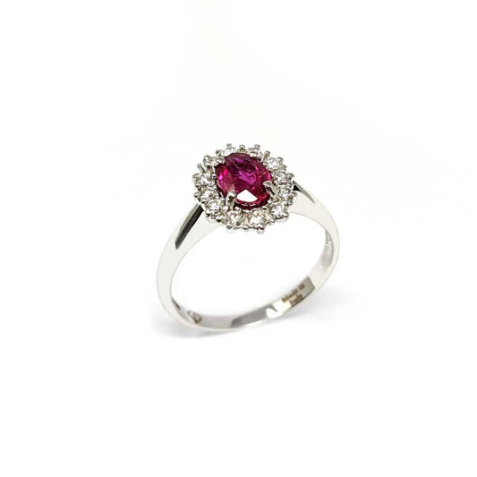 Anello con Diamanti CT 0.30 e Rubino CT 0.95 Mozambico