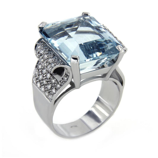 Anello con Diamanti CT 0.91 e Acquamarina CT 15.51