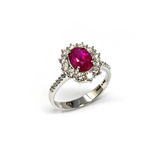 Anello con Diamanti CT 0.66 e Rubino Birmano CT 1.62
