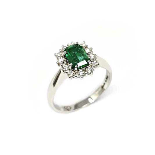 Anello con Diamanti CT 0.36 e Smeraldo CT 0.85