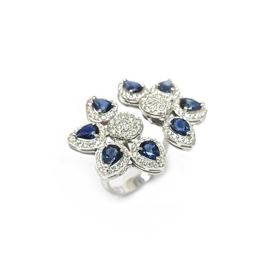 Anello con Diamanti e Zaffiri Goccia