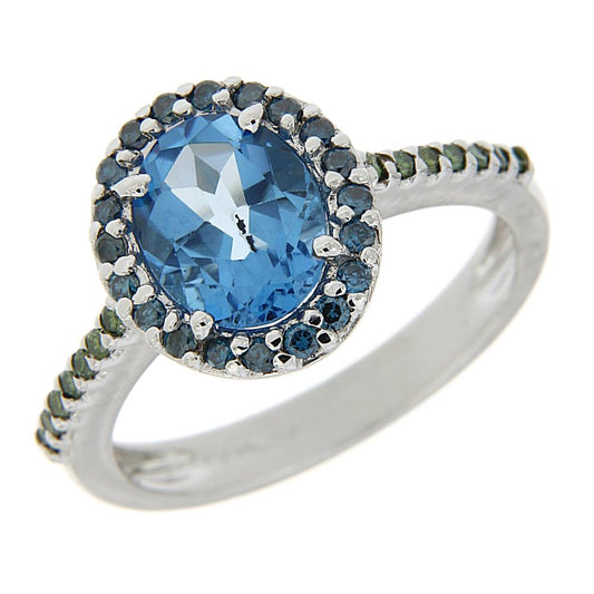 Anello con Diamanti Verdi e Topazio Azzurro Linea Iole