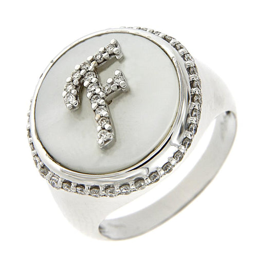 Anello con Lettera F diamanti e madreperla