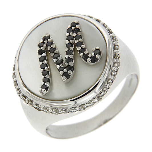 Anello con Lettera M Diamanti e Madreperla