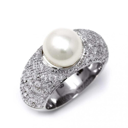 Anello con Perla Akoya 8.5/9 mm e Diamanti CT 1.41