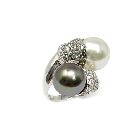 Anello con Perla Tahiti e Australiana 13/14mm e Diamanti CT 1.35