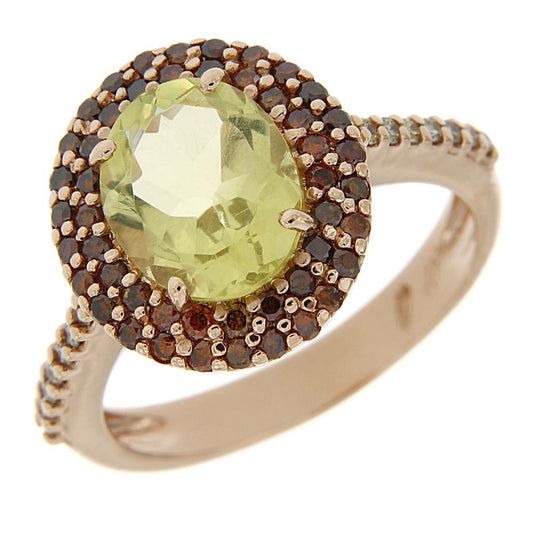 Anello con Quarzo Lemon e Diamanti cognac e brown Linea Iole