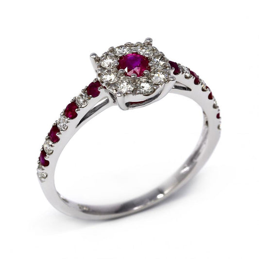 Anello con Rubini CT 0.29 e Diamanti Bianchi alternati CT 0.33