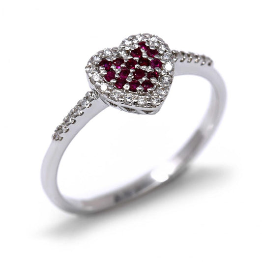 Anello Cuore con Rubini CT 0.11 e Diamanti Bianchi CT 0.14