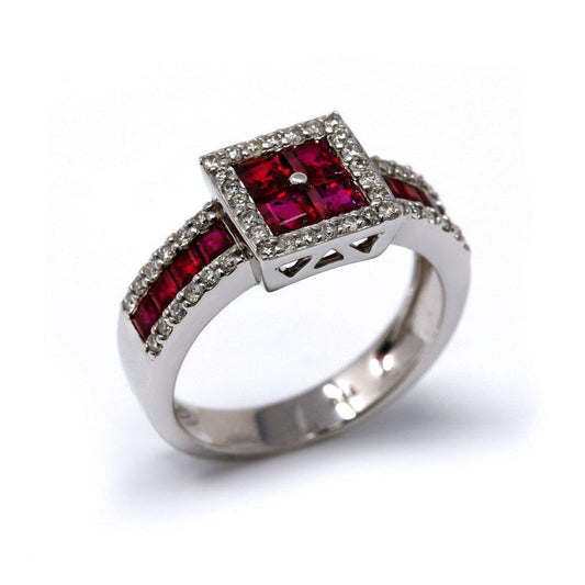 Anello con Rubini taglio Quadrato e Diamanti Bianchi | Made in Italy