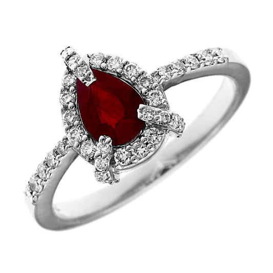 Anello con Rubino a Goccia CT 0.64 e Diamanti CT 0.34