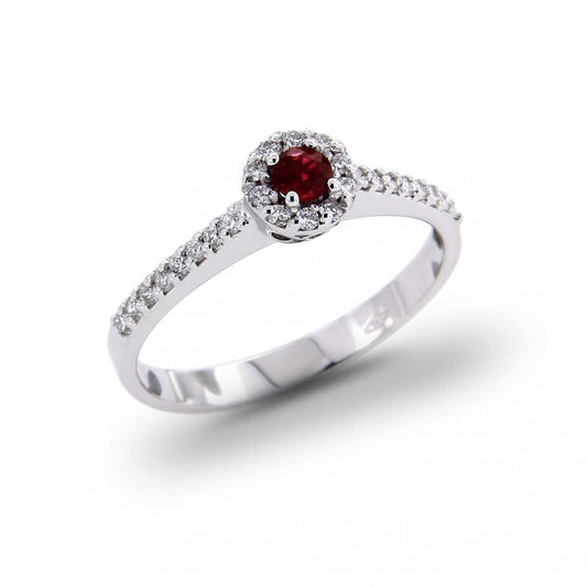 Anello con Rubino CT 0.10 e Diamanti CT 0.22