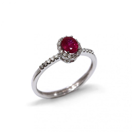 Anello con Rubino Ovale CT 0.30 e Diamanti Bianchi naturali CT 0.12