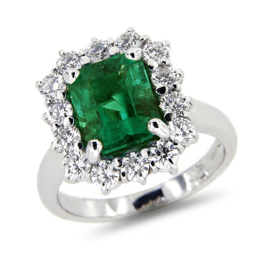Anello con Smeraldo Colombia Certificato CT 3.18 e Diamanti CT 1.40