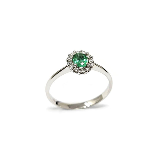 Anello con Smeraldo CT 0.35 e Diamanti CT 0.16