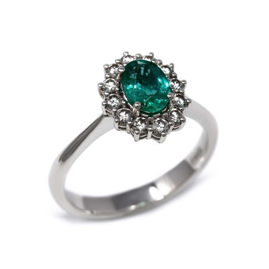 Anello con Smeraldo CT 0.80 e Diamanti CT 0.30
