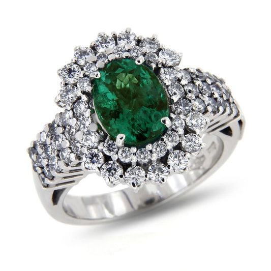 Anello con Smeraldo CT 2.05 Brasile e Diamanti CT 1.48 VVS IF F