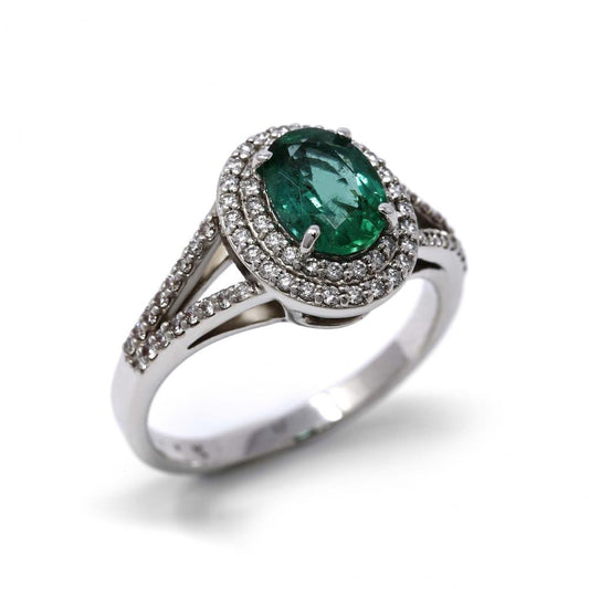 Anello con Smeraldo CT 1.20 e Diamanti Bianchi CT 0.48