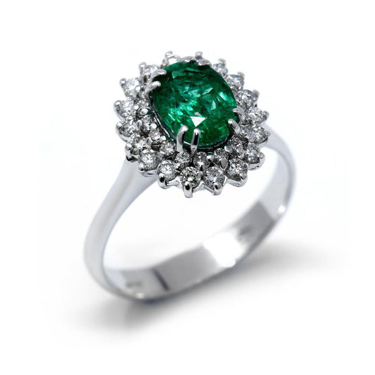 Anello con Smeraldo CT 1.34 e doppio giro di Diamanti CT 0.52