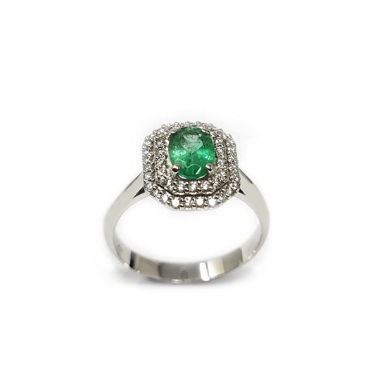 Anello con Smeraldo Ovale CT 0.75 e Diamanti CT 0.30