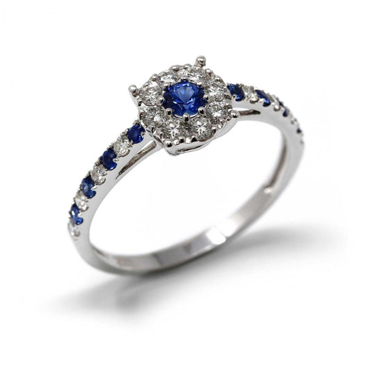 Anello con Zaffiri CT 0.27 e Diamanti Bianchi CT 0.35