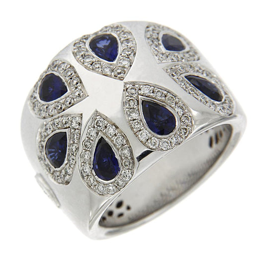Anello con Zaffiri CT 1.40 Goccia e Diamanti CT 1.02