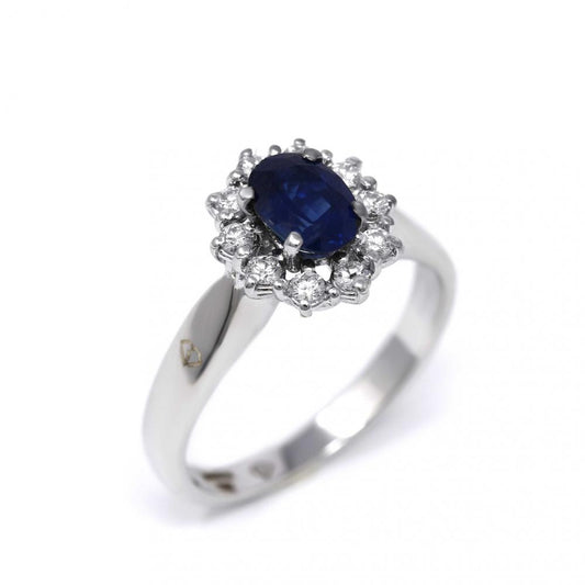 Anello con Zaffiro Ceylon CT 1.03 e Diamanti CT 0.30