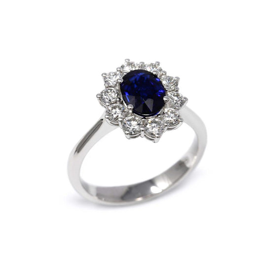 Anello con Zaffiro Ceylon CT 1.15 e Diamanti CT 1.00