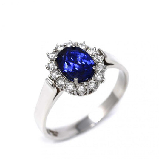 Anello con Zaffiro Ceylon CT 1.45 e Diamanti CT 0.42