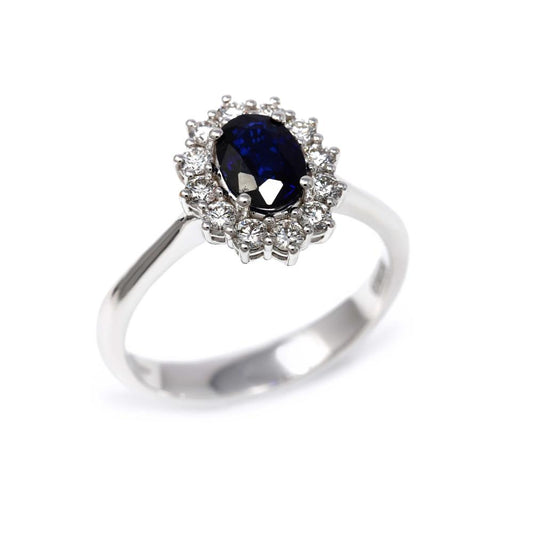 Anello con Zaffiro CT 0.80 e Diamanti CT 0.40