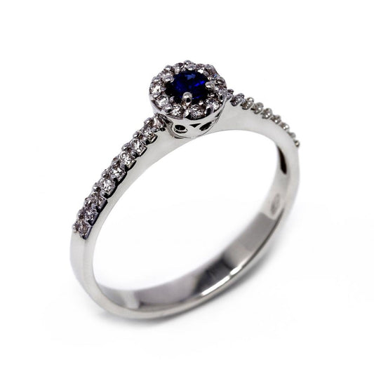 Anello tondo con Zaffiro CT 0.10e Diamanti Bianchi CT 0.22