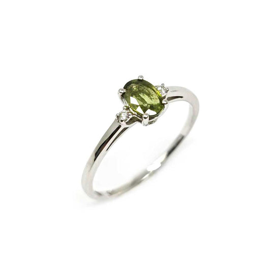 Anello con Zaffiro Green CT 0.60 e Diamanti CT 0.02
