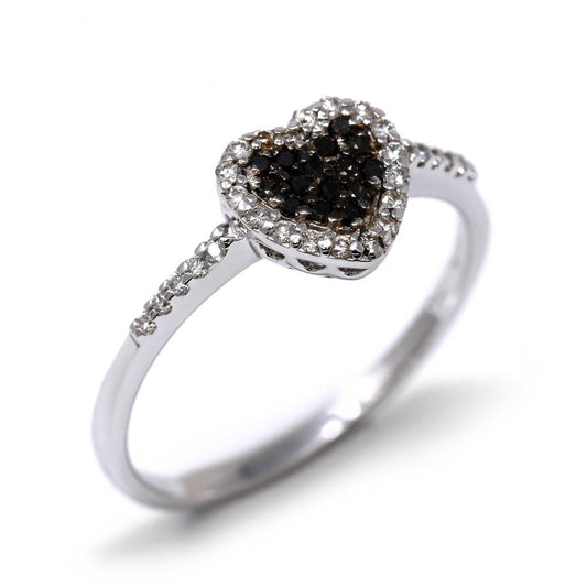 Anello a Cuore con Diamanti Bianchi CT 0.14 e Neri CT 0.09