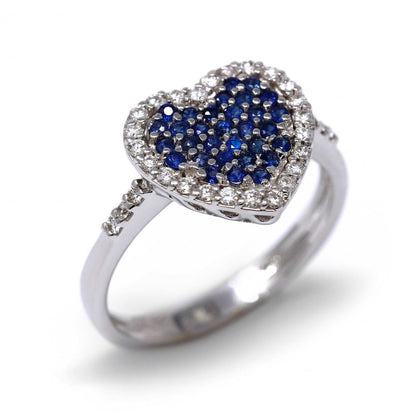 Anello Cuore con Zaffiri CT 0.37 e Diamanti Bianchi CT 0.27