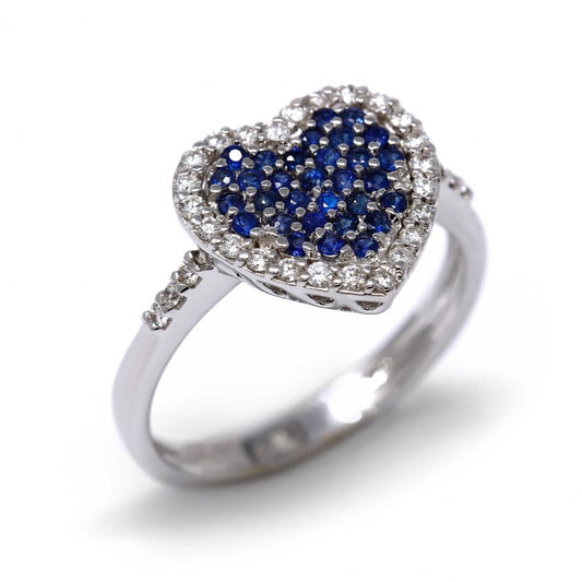 Anello Cuore con Zaffiri CT 0.37 e Diamanti Bianchi CT 0.27