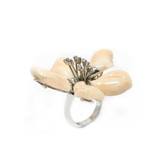 Pendente di Corallo Rosa Mediterraneo e Diamanti