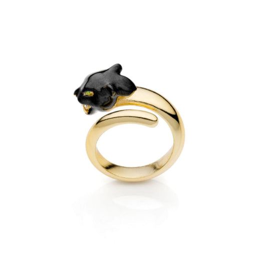 Anello dorato con testa di pantera 2329