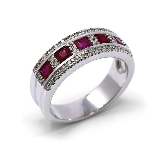Anello Fascia con Rubini CT 1.31 e Diamanti CT 0.23