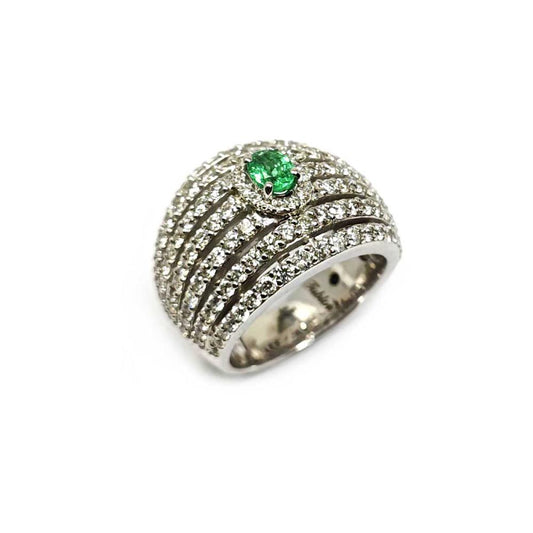Anello Fascia con Smeraldo Centrale CT 0.33 e Diamanti CT 2.50