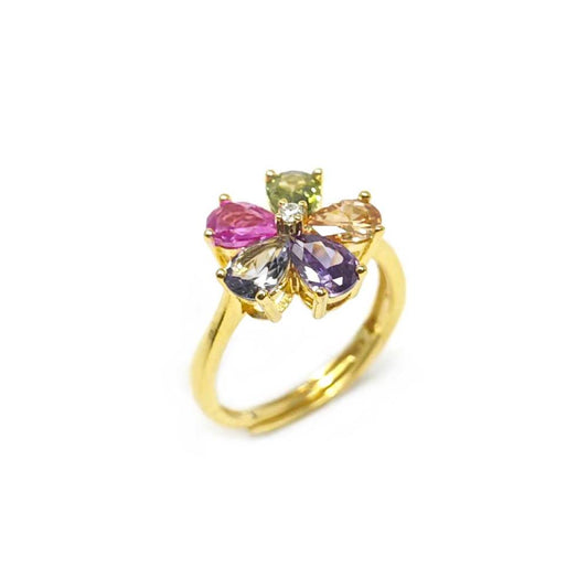 Anello fiore regolabile con pietre colorate