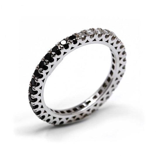 Anello Giradito con Diamanti Bianchi e Diamanti Neri