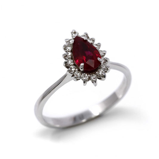 Anello a goccia con Rubino CT 1.05 e Diamanti CT 0.21