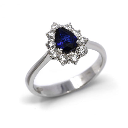 Anello a goccia con Zaffiro 0.75 e Diamanti CT 0.46