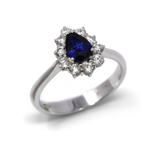Anello a goccia con Zaffiro 0.75 e Diamanti CT 0.46