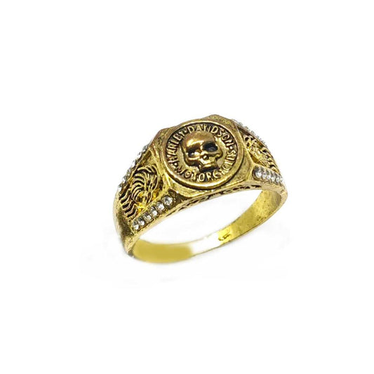Anello Harley Davidson con Teschio e Zirconi Sopra in Rilievo Giallo mis 30