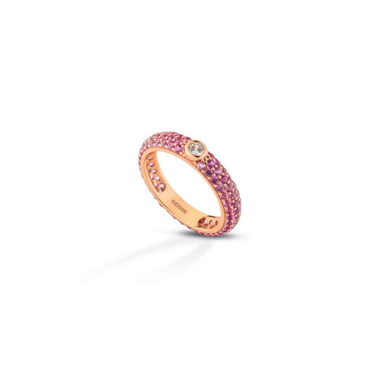 Anello in Argento 925 con pavè di zirconi oro rosa e zirconi fucsia
