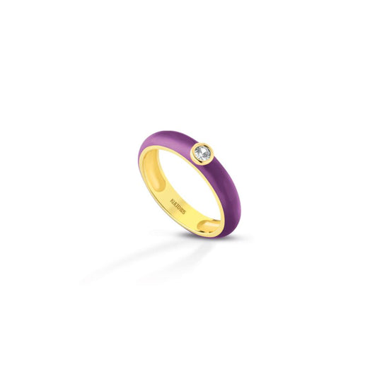 Anello in Argento 925 con smalto e zircone bianco oro giallo e smalto viola